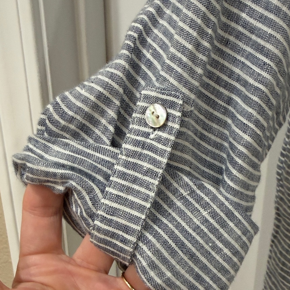 EUC Artisan Ny Slate Blue & White Striped Linen Button-Up Tunic - Picture 3 of 5